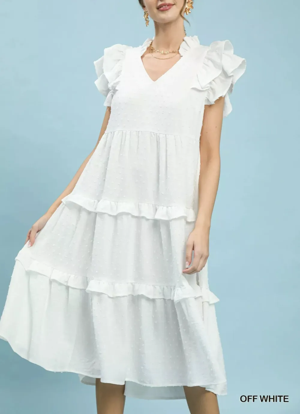 Ruffle Sleeve Tiered Midi Dress
