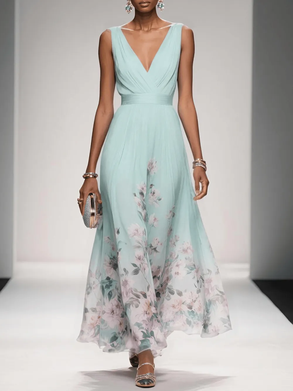  Floral Chiffon Maxi Dress