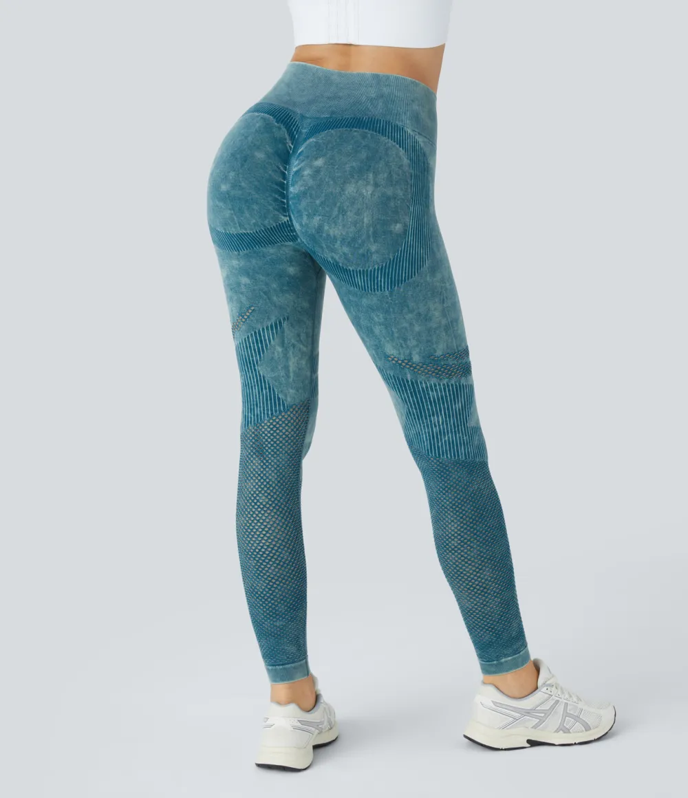Seamless Flow High Waisted Cut Out Washed Yoga 7/8 Leggings
