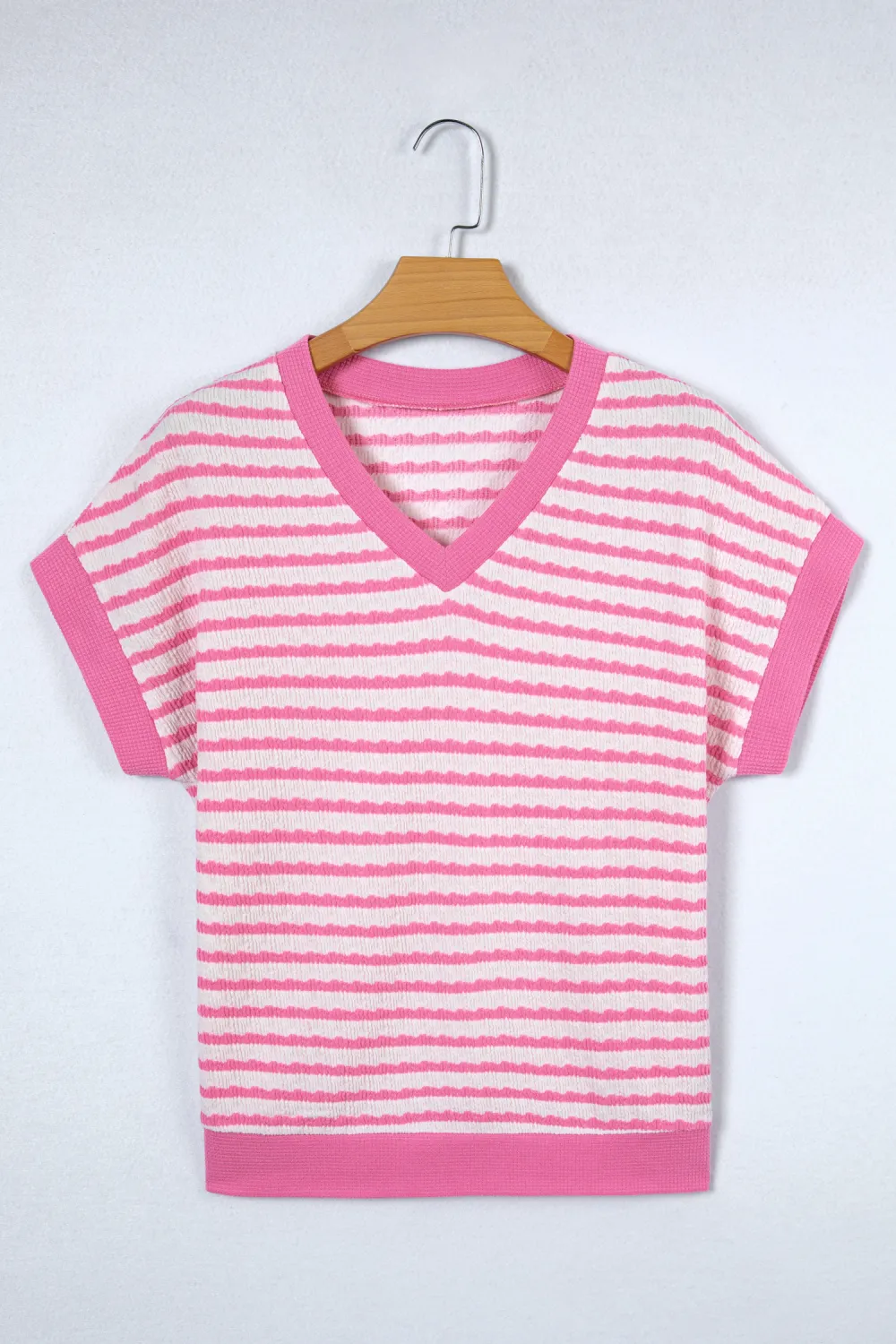 Pink Stripe Textured Knit Contrast Top