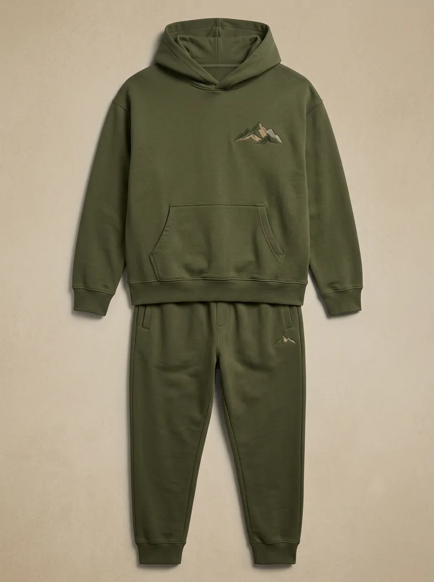 Men's Embroidered Mountain Pullover Hoodie & Tapered Jogger Set
