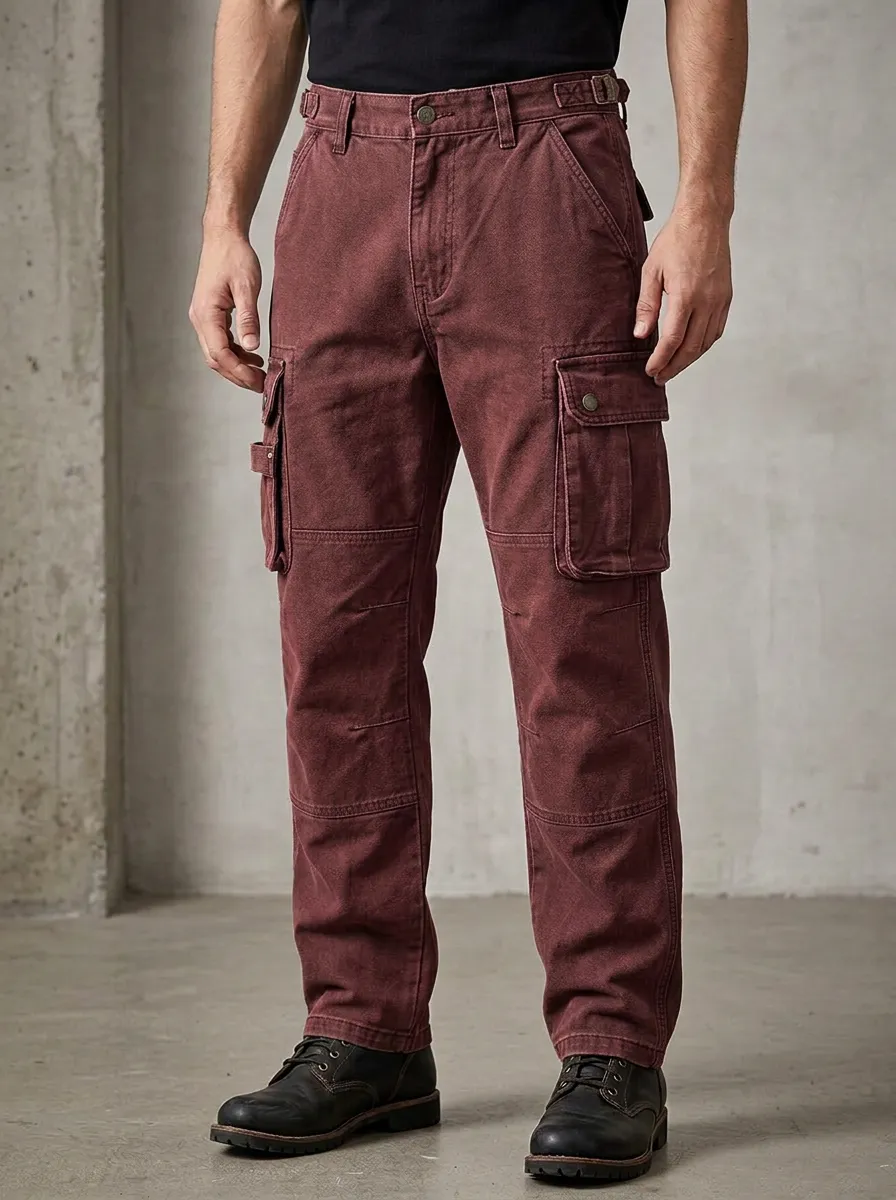 Men's Casual Outdoor Multi-Pocket Washed Grey Cargo Pants