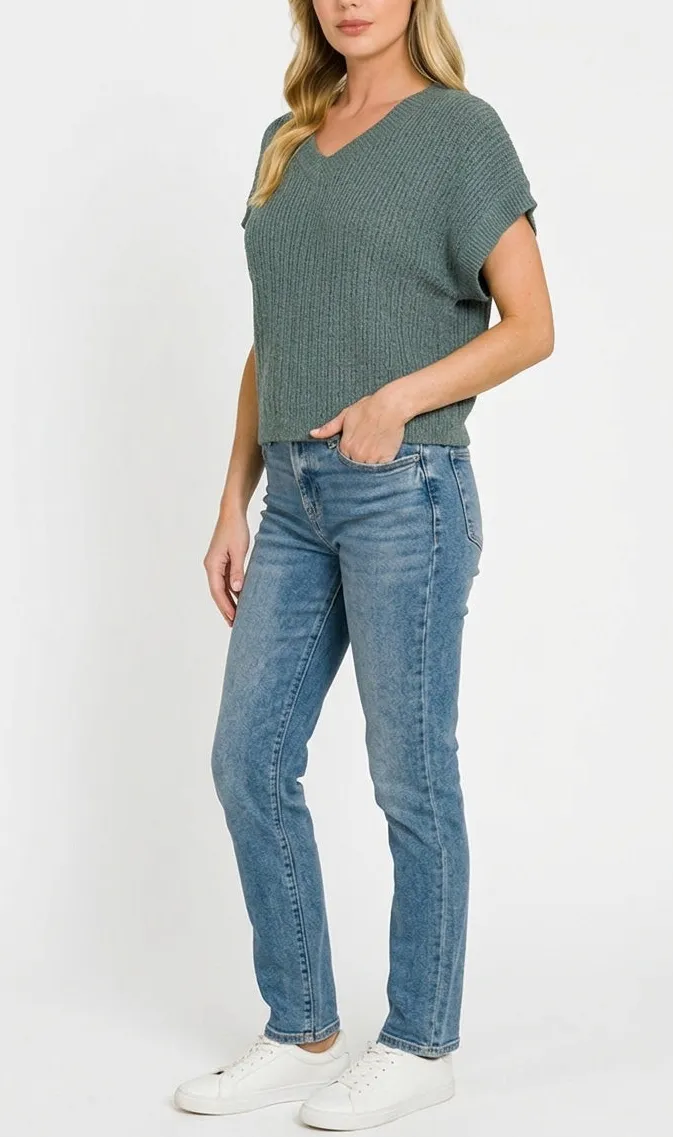 V-Neck Textured Cropped Sweater