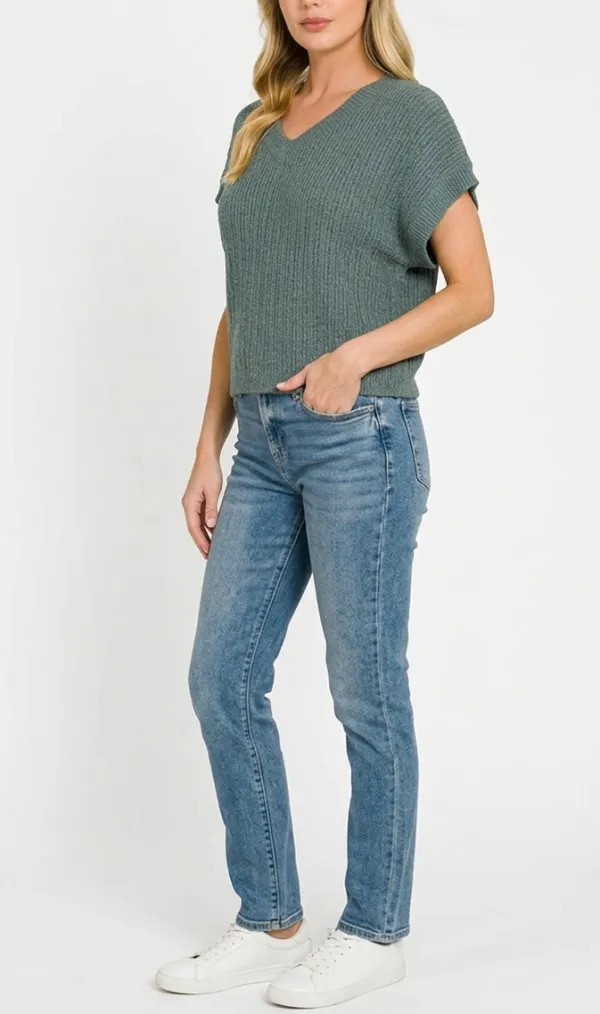 V-Neck Textured Cropped Sweater