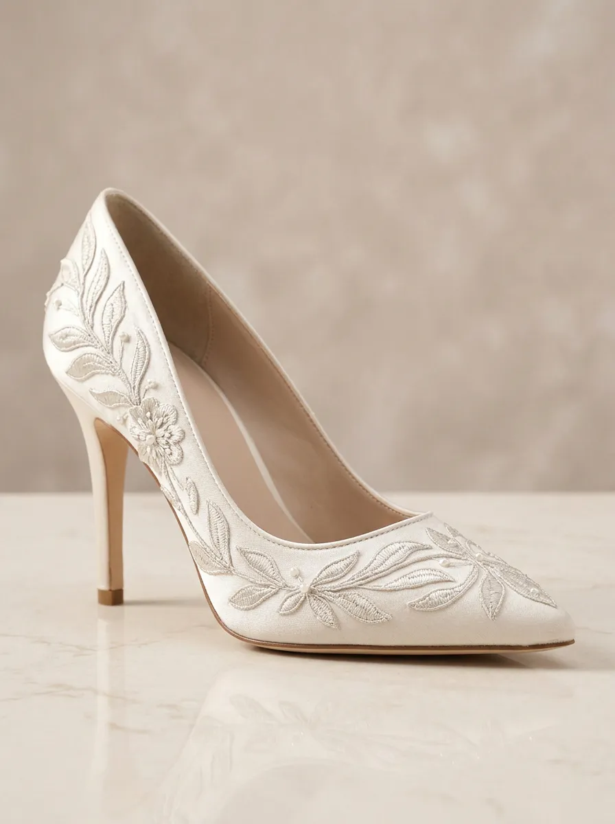 Floral Embroidered Bridal Women's Formal High Heels