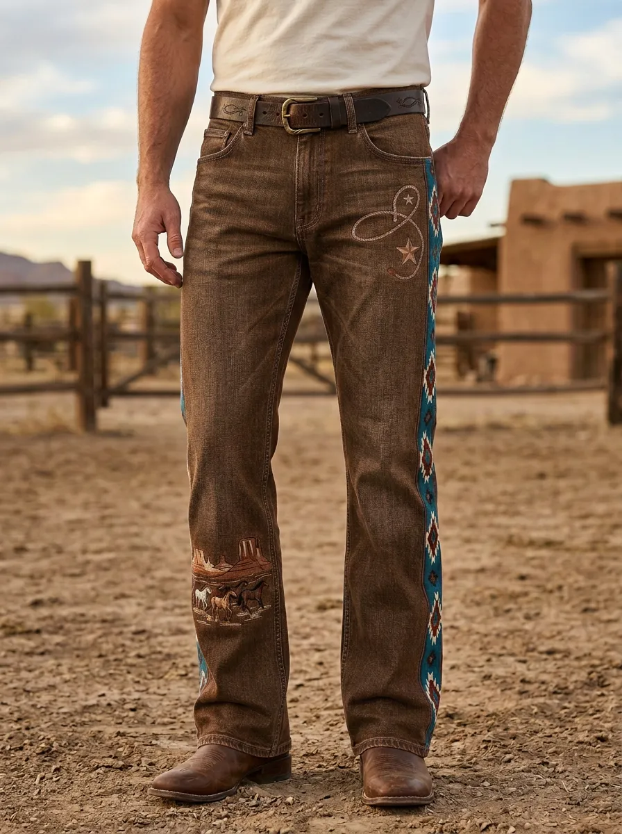 Men's Western Cowboy Horse Desert Jeans