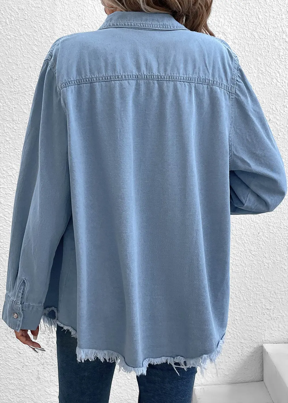 Denim Blue Pocket Long Sleeve Shirt Collar Coat