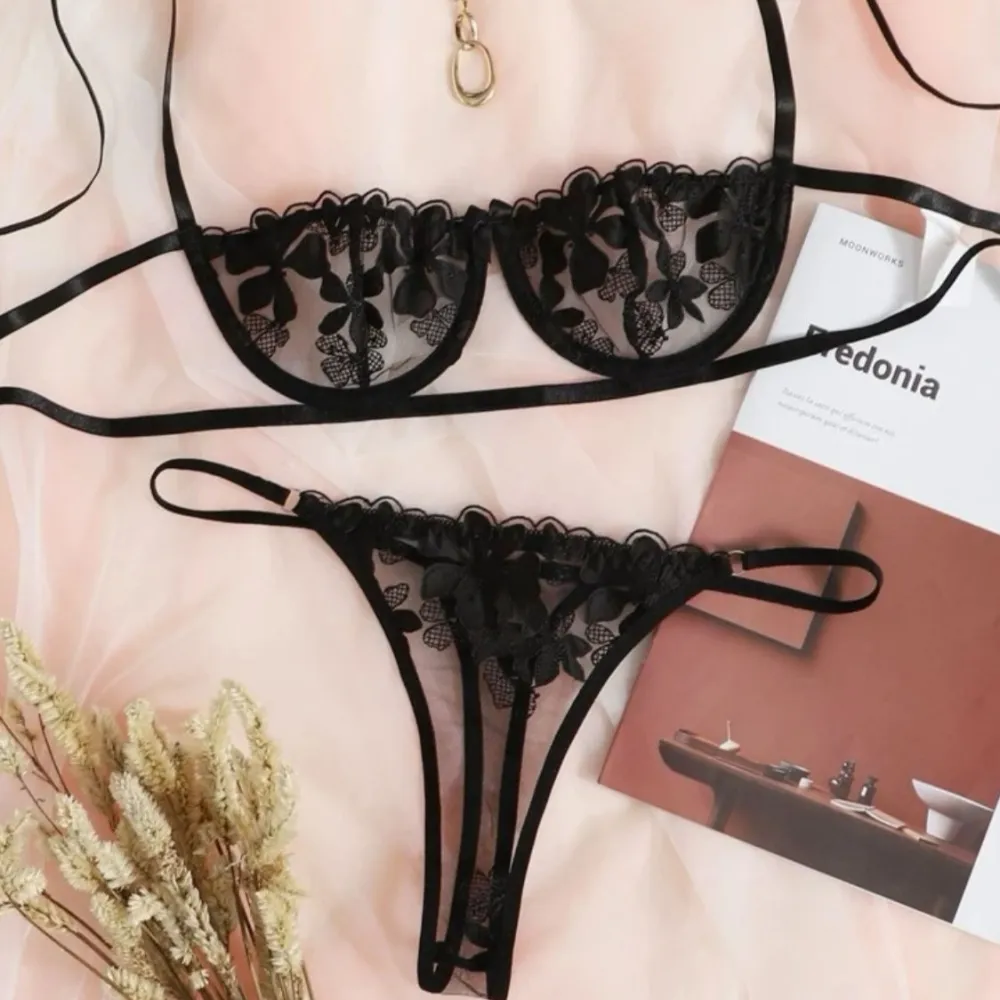 Modern Floral Mesh Lingerie Set