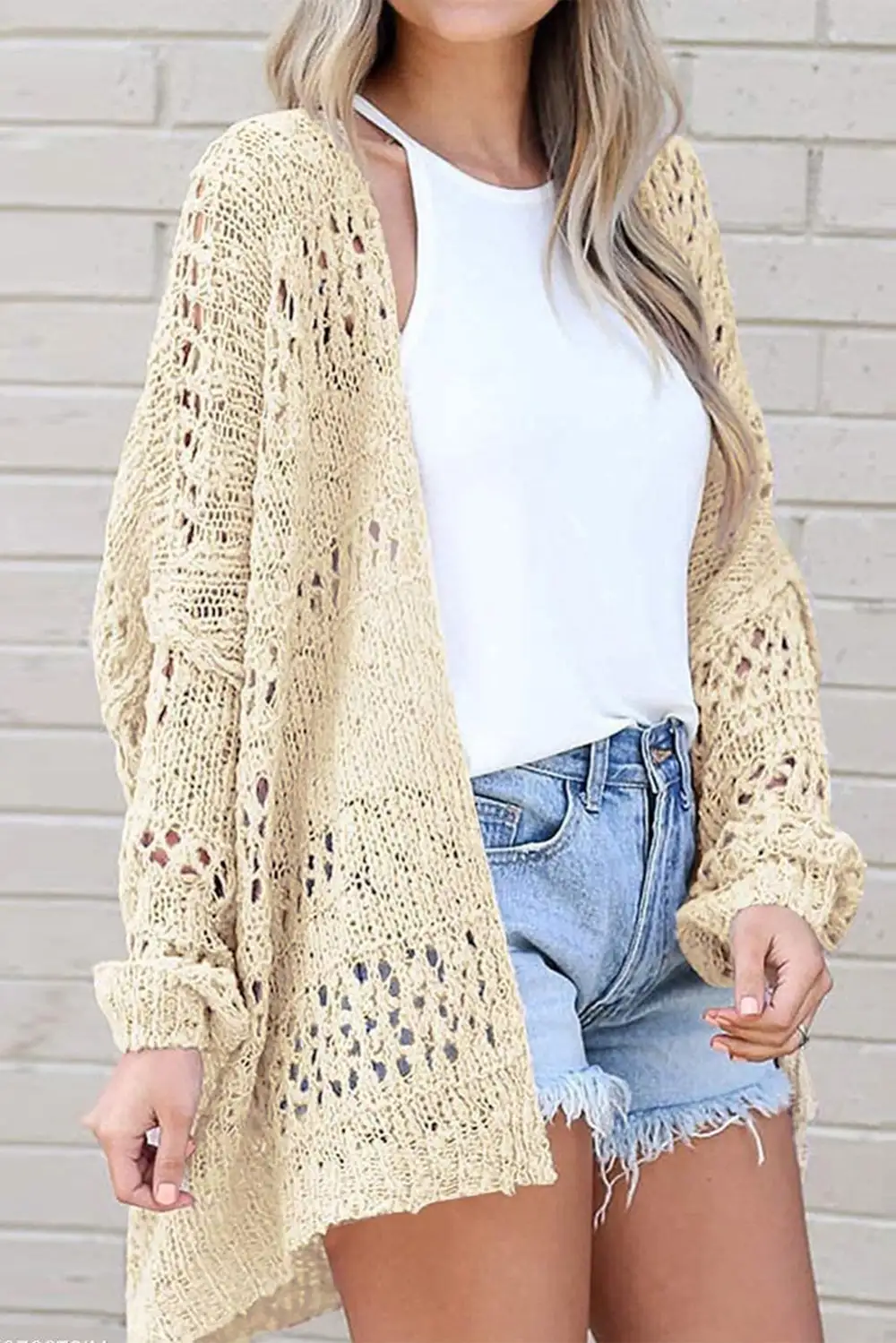Casual Openwork Knit Dolman Sleeve Cardigan