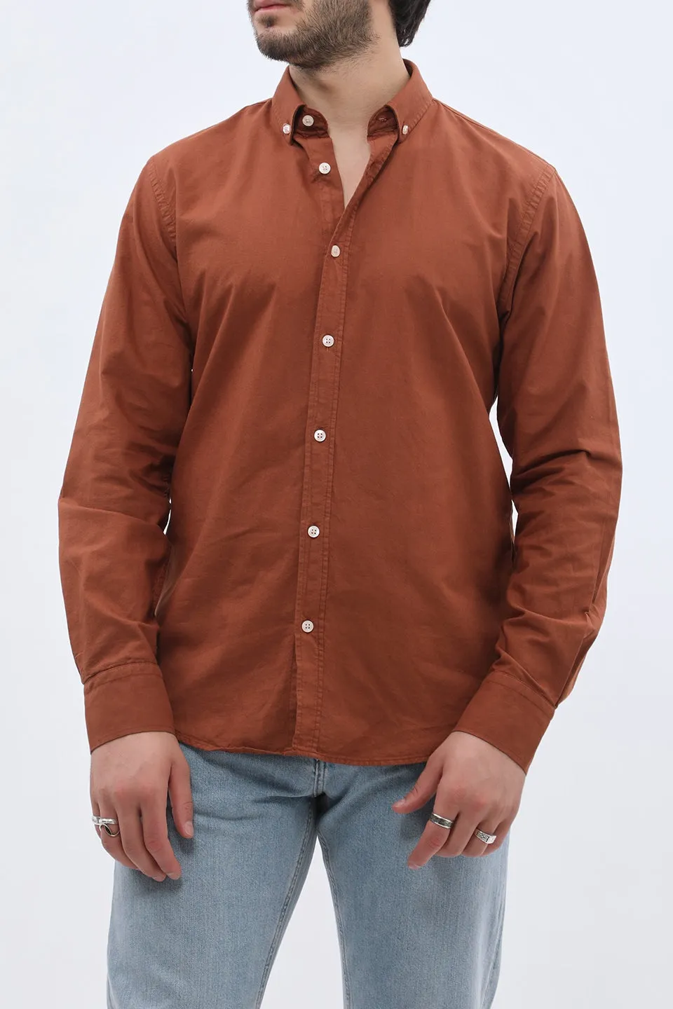 Streamlined Oxford Long Sleeve Cotton Men's Button Down Shirt