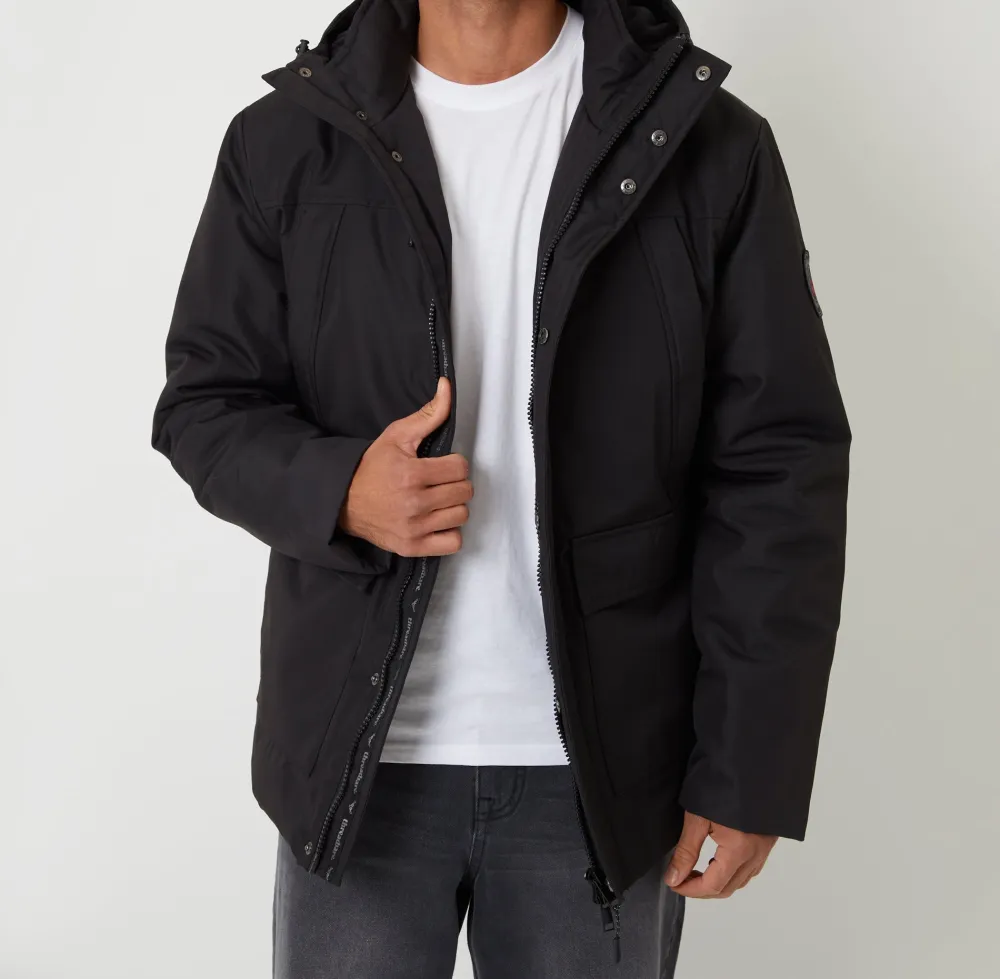Men's Black Water-Resistant Longline Hooded Puffer Jacket