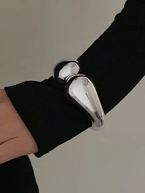Sculptural Geometric Alloy Statement Bracelet And Ring Set