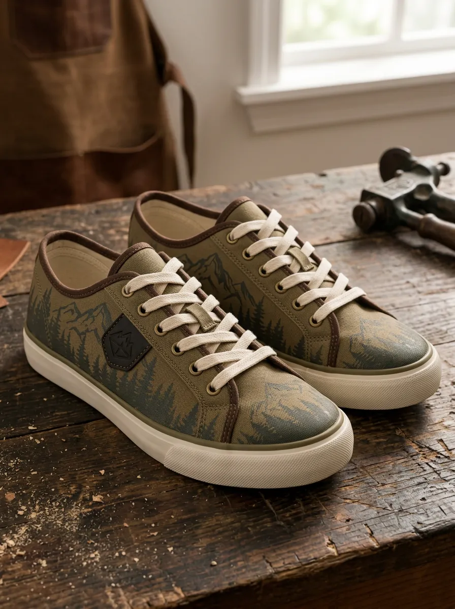 Men's Refined Outdoor Adventure Mountain Forest Patterned Canvas Shoes