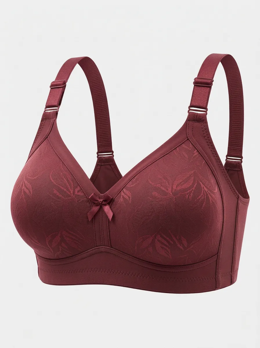 Women's Plus Size Slate Blue Leaf Full-Coverage Bow-Detail Wireless Bra