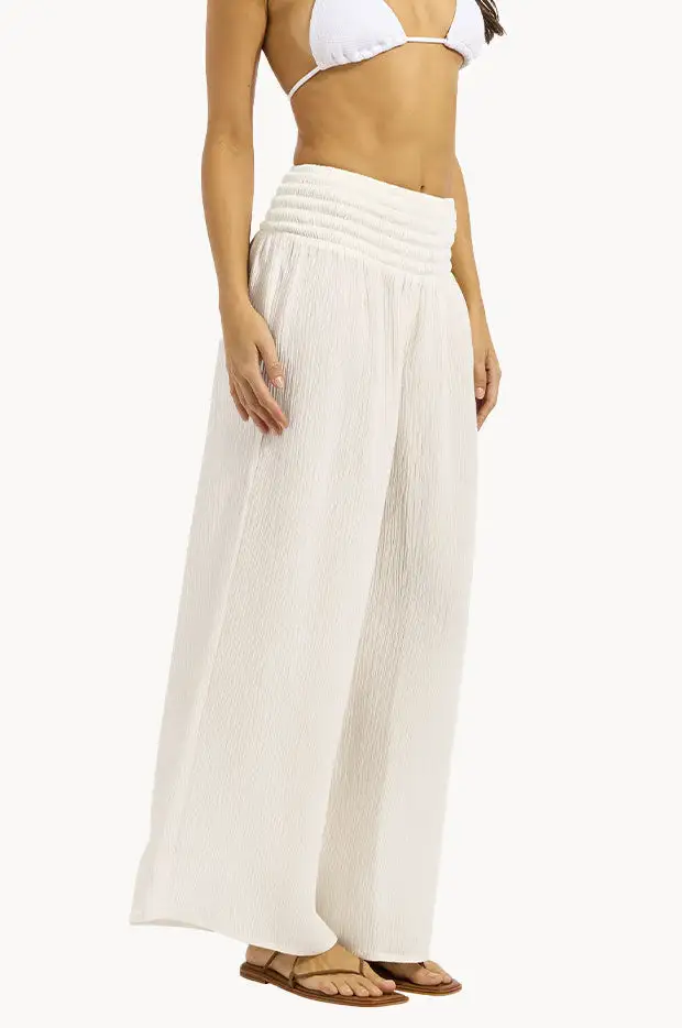Shirred Waist Relaxed Pants