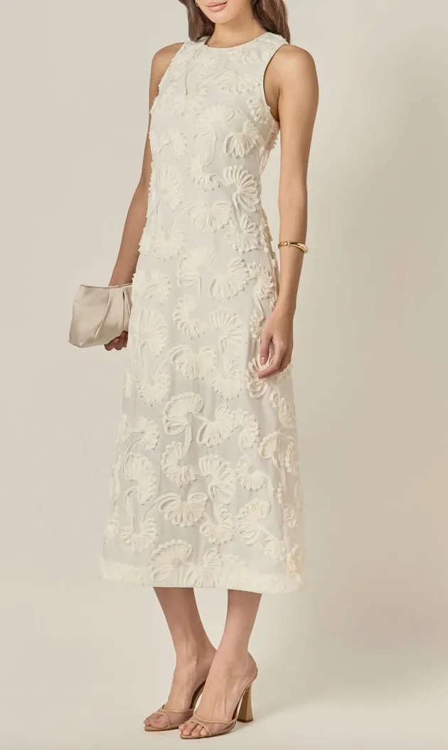Shell Embroidered Sleeveless Midi Dress