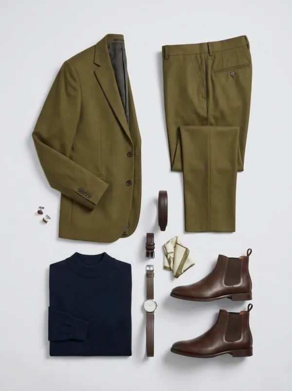 Notch-Lapel Two-Button Textured Tapered-Leg Men's Two-Piece Suit Set