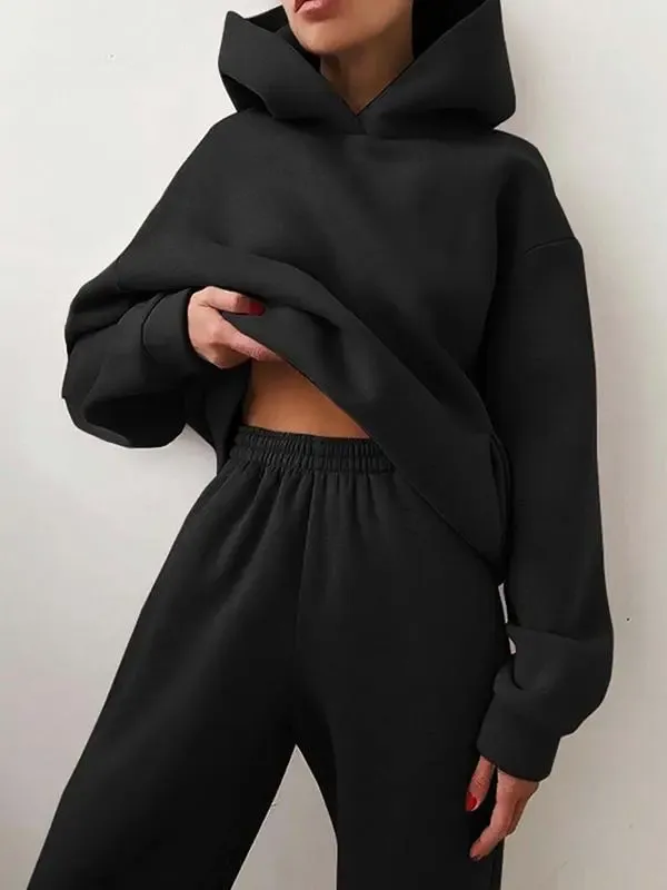Casual fashion thickened long-sleeved sweatshirt and trousers two-piece set for women