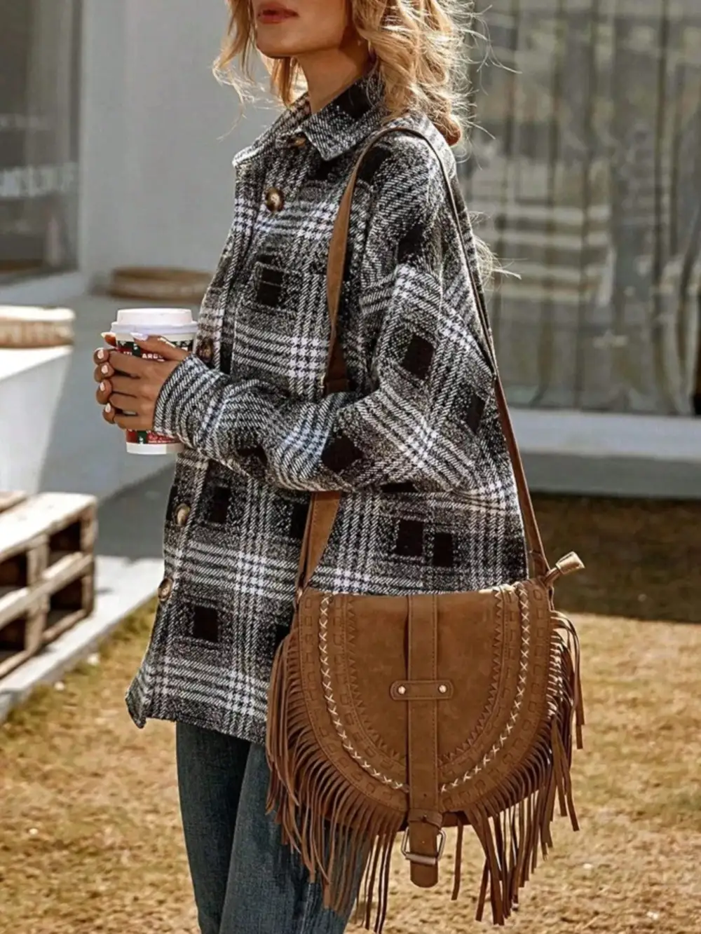 Plaid Button Front Shacket Jacket