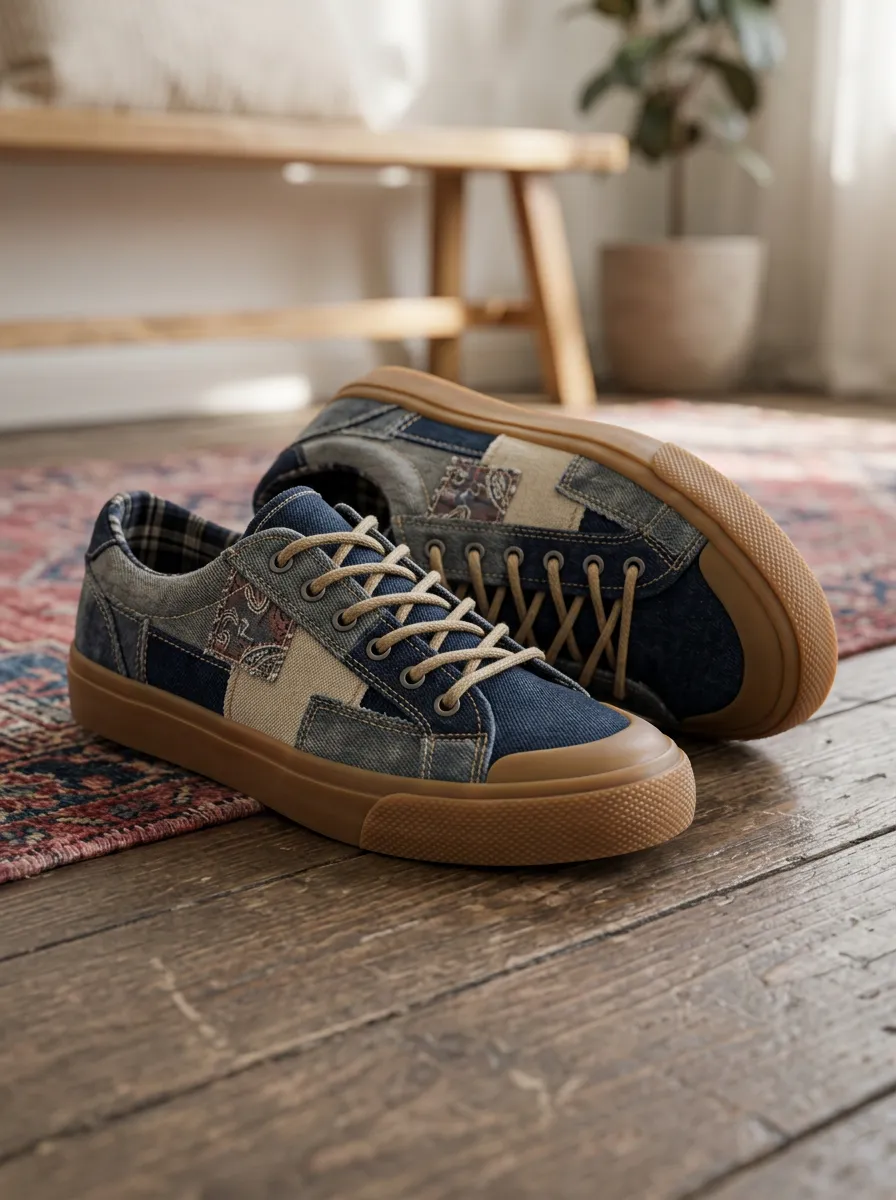 Women's Vintage Patchwork Denim Printed Canvas Shoes