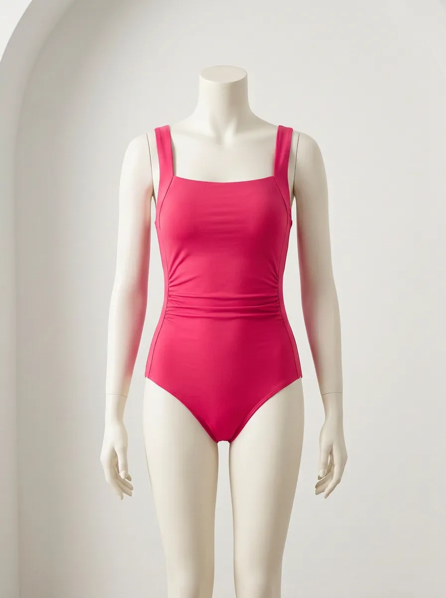 Sleek Square-Neck Ruched One-Piece Swimsuit