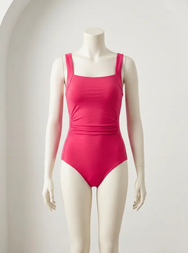 Sleek Square-Neck Ruched One-Piece Swimsuit