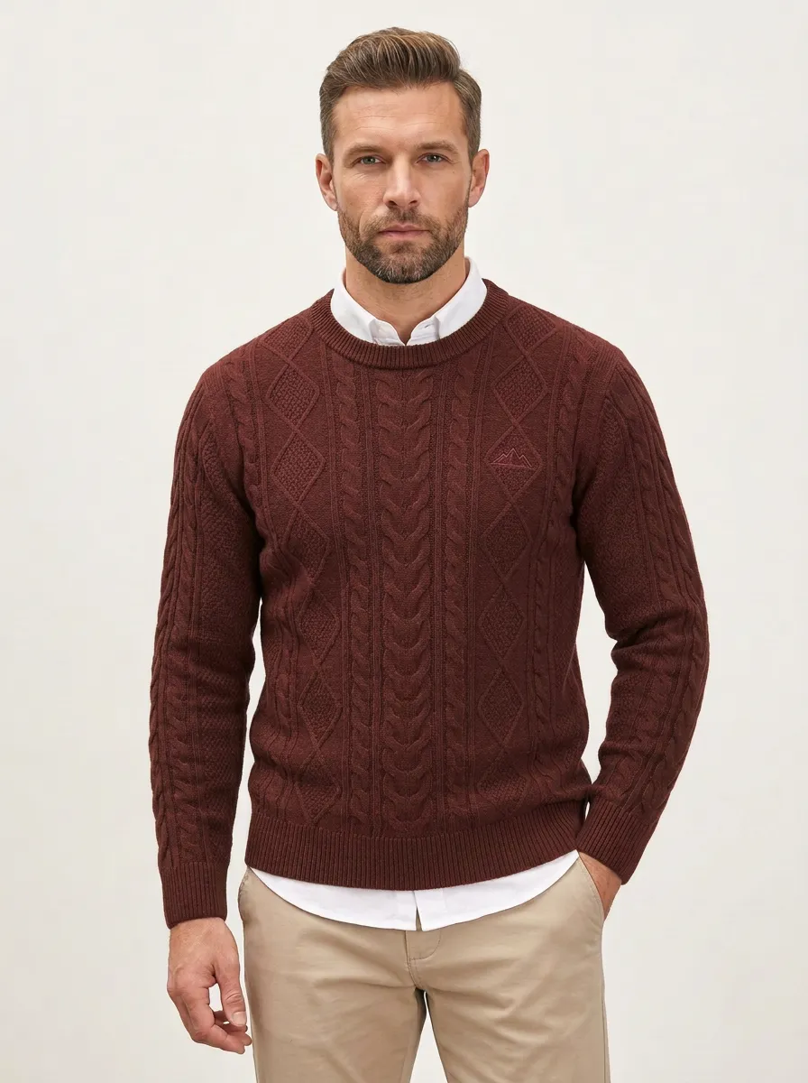 Men's Olive Green Cable Knit Sweater