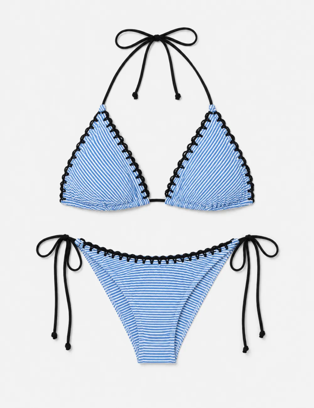 Crochet Trim Halter Triangle Two Piece Bikini Set