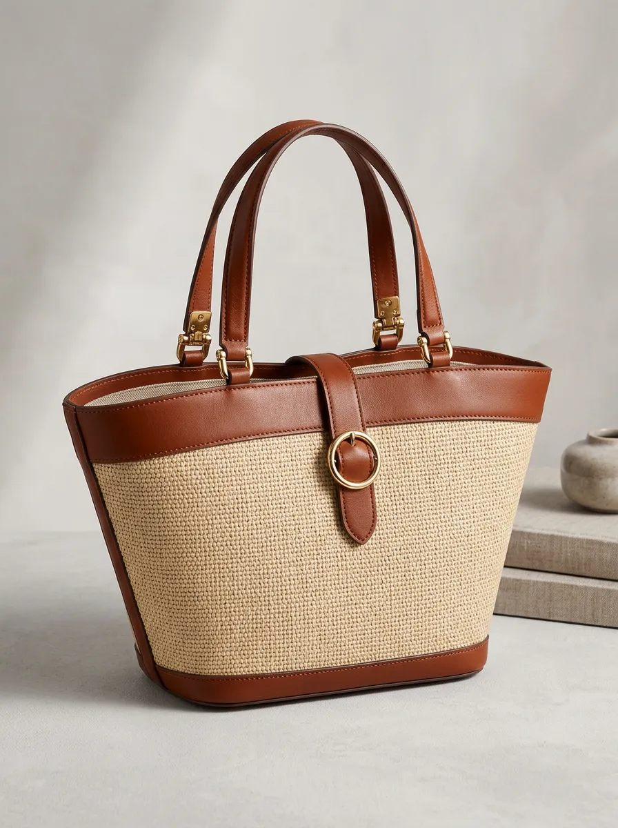 Woven Straw-Style Buckle Women's Tote Bag