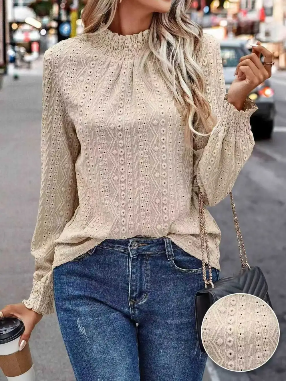 Fluid Lace Smocked Blouse