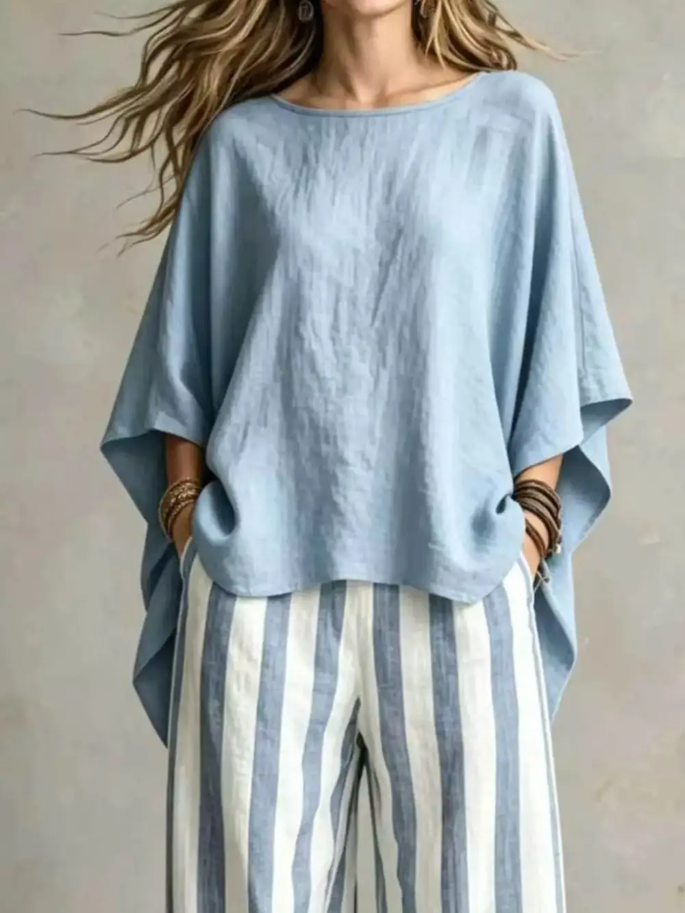 Full Size Solid Color Top and Pants Set Plus