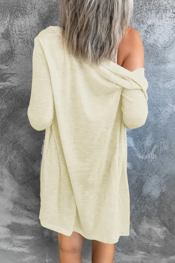 Solid Open-Front Buttons Cardigan