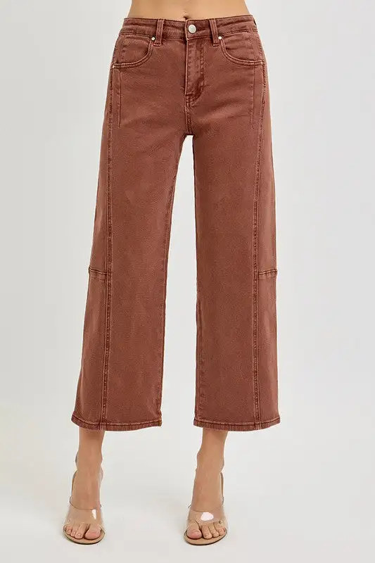 High Rise Crop Wide Barrel Jeans