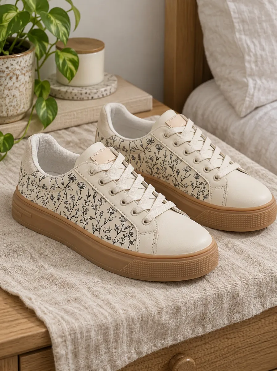 Women's Floral Lover Botanical Line Art Printed Sneakers