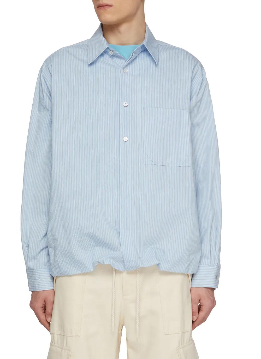 Leisure Simple Point Collar Wrinkle-Resistant Blue Shirt