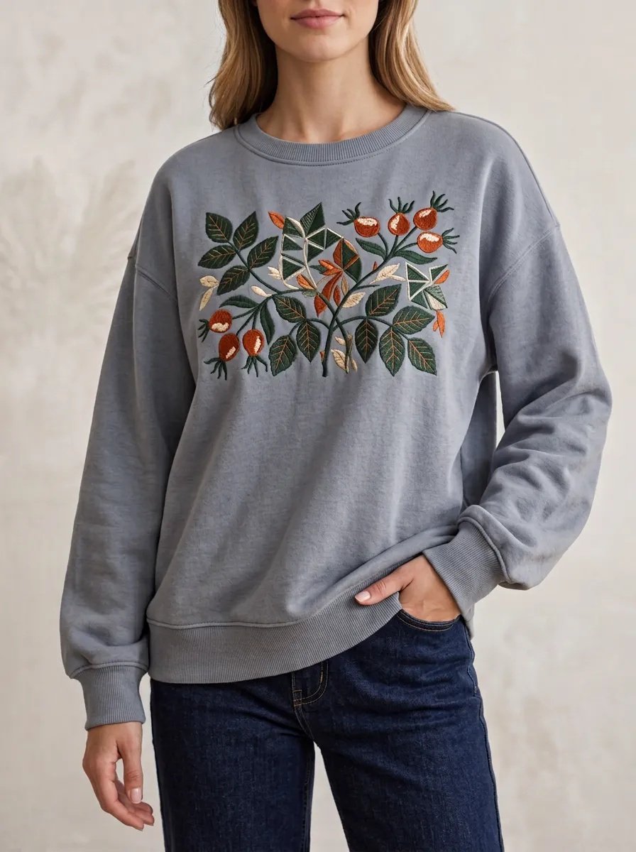 Women's Rosehip Floral Printed Crewneck Sweatshirt