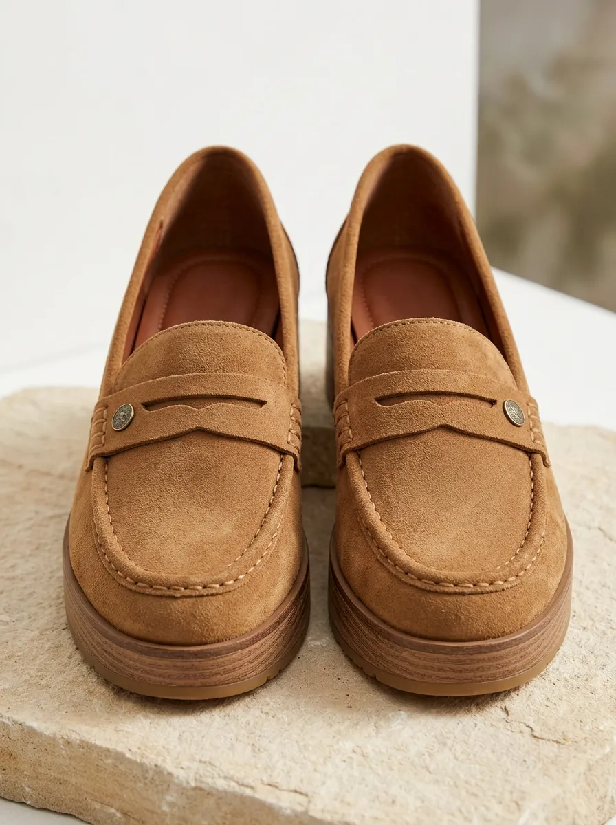 Women's Outdoor Platform Minimalist Suede Wood Sole Loafers