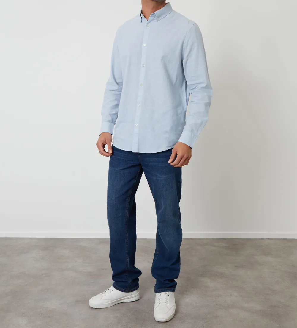Men's Dusky Blue Long Sleeve Linen Blend Shirt