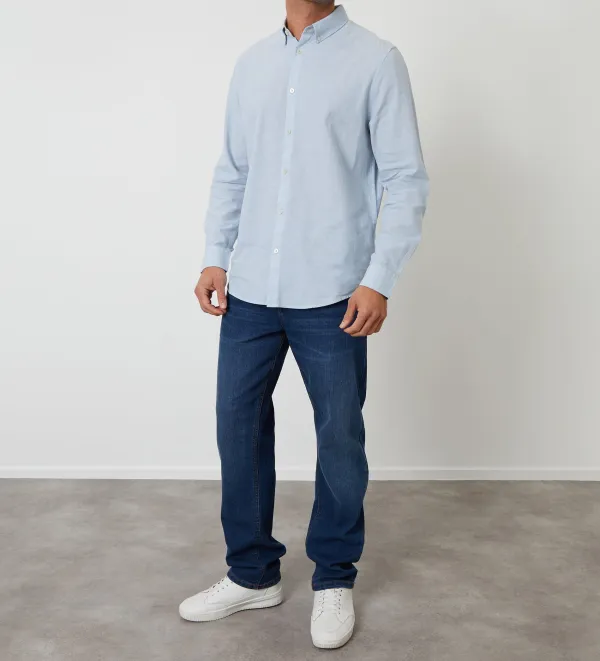 Men's Dusky Blue Long Sleeve Linen Blend Shirt