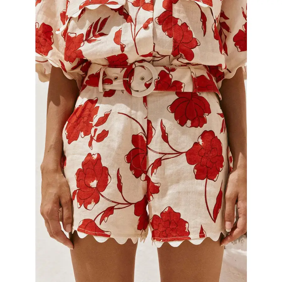 Floral Print Scalloped Edge Top and Shorts Set