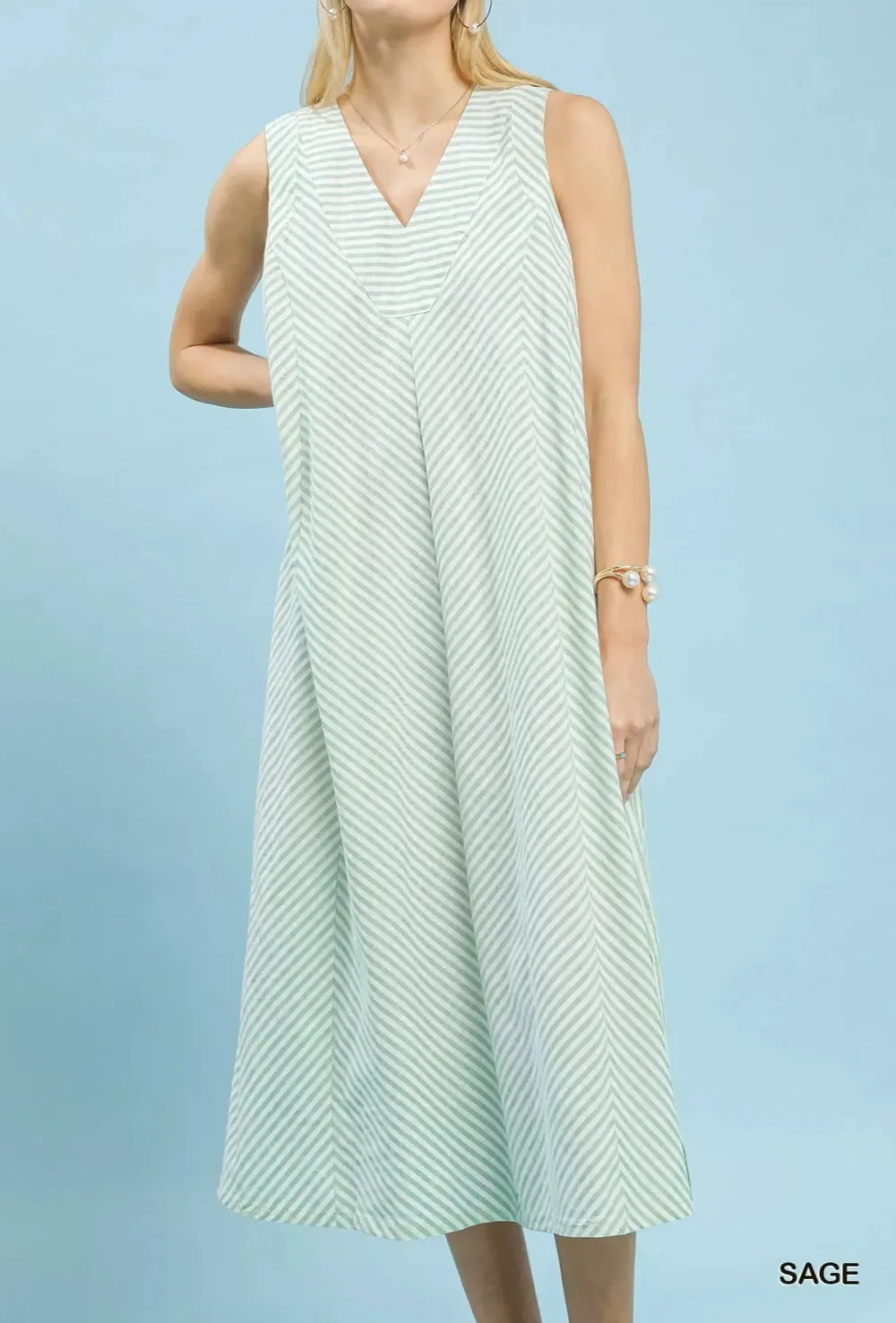 Chevron Chevron Sleeveless Midi Dress