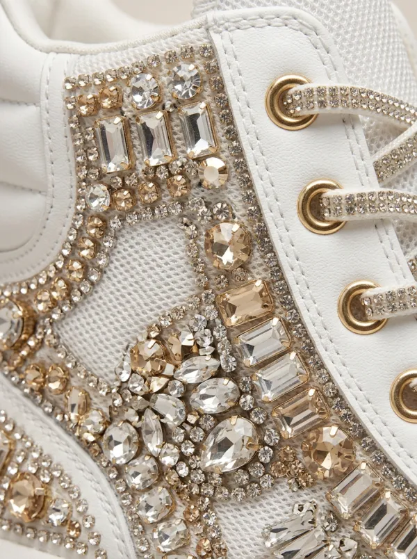 Lace-Detail Mesh Lace-Up Women's Rhinestone Platform Shoes