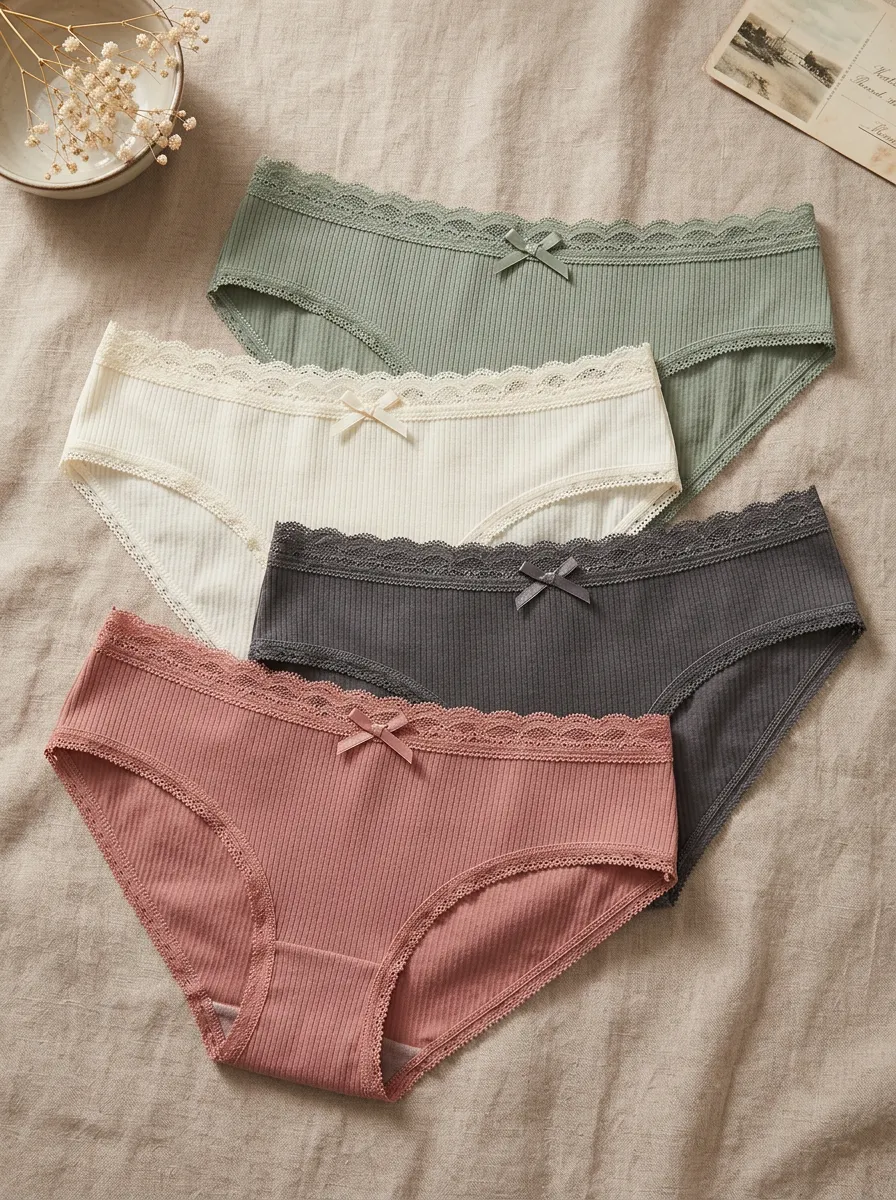 Women's Everyday Ribbed Lace-Trim Briefs Set