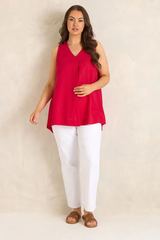 Red Premium Linen Vest Top detail 2