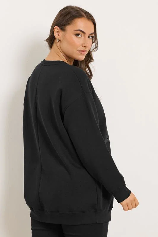 Black Faux Leather Star Eyelet Sweatshirt detail 2