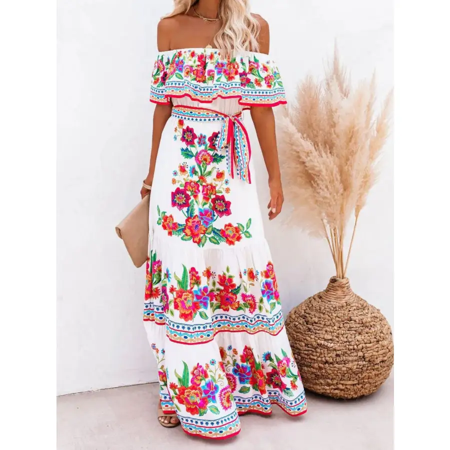 Floral Off Shoulder Ruffle Maxi Dress