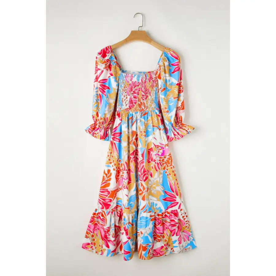 Smocked Half Sleeve Midi Dress