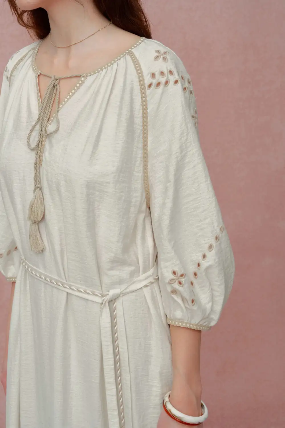 Refined Embroidered Linen Blend Maxi Dress