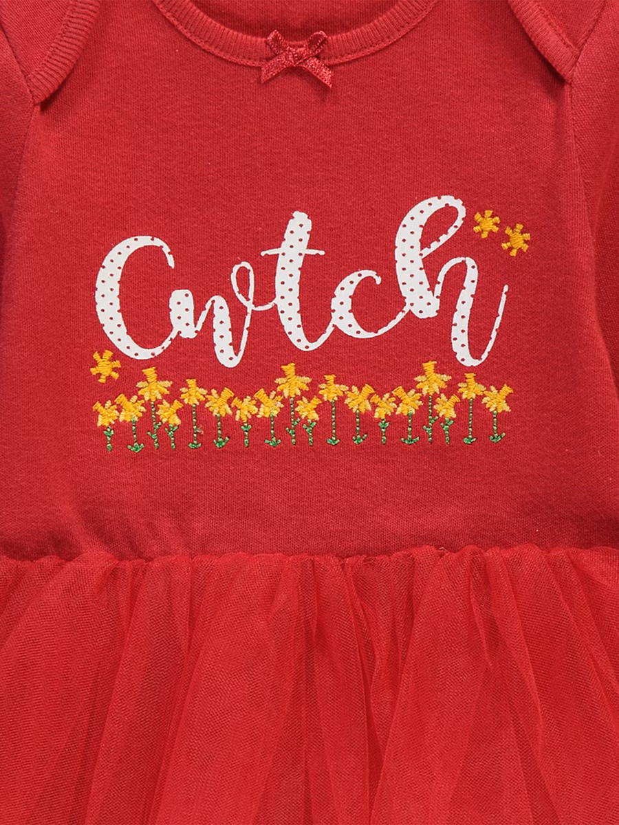 Red Welsh Cwtch Red Tutu Bodysuit and Tights Outfit detail 2