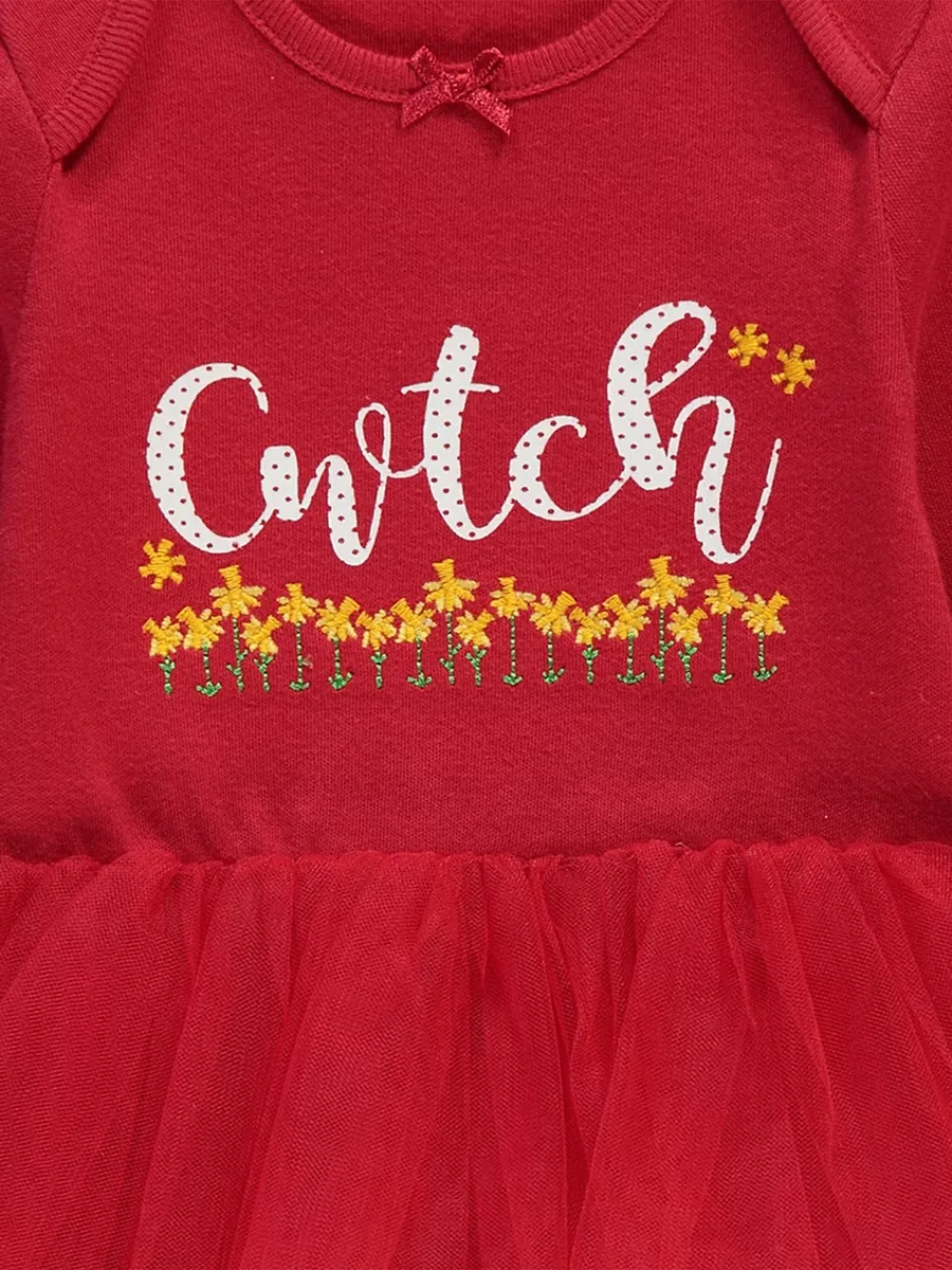 Red Welsh Cwtch Red Tutu Bodysuit and Tights Outfit